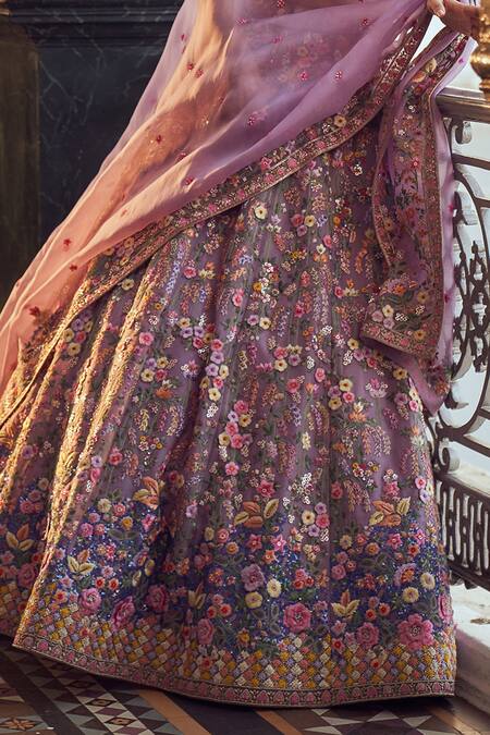 Anushree Reddy Purple Organza Cut Work, Sequins, Embroidery Iris Floral Bridal Lehenga Set Online at Aza Fashions Anushree Reddy_Purple Organza Cut Work, Sequins, Embroidery Iris Floral Bridal Lehenga Set _Online_at_Aza_Fashions