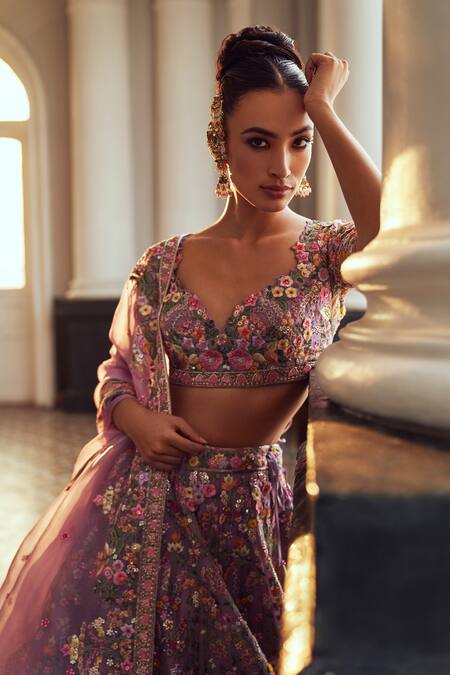 Buy Anushree Reddy Purple Organza Cut Work, Sequins, Embroidery Iris Floral Bridal Lehenga Set Online at Aza Fashions Buy_Anushree Reddy_Purple Organza Cut Work, Sequins, Embroidery Iris Floral Bridal Lehenga Set _Online_at_Aza_Fashions