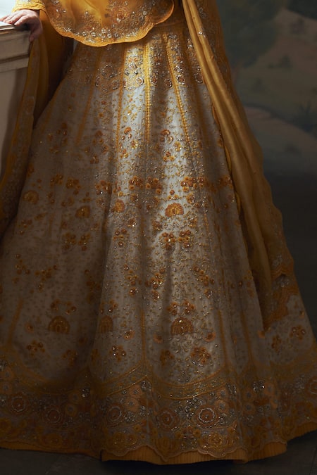 Anushree Reddy Ivory Organza Sequins, Cut Work, Embroidery Daffodil Floral Bridal Lehenga Set Online at Aza Fashions Anushree Reddy_Ivory Organza Sequins, Cut Work, Embroidery Daffodil Floral Bridal Lehenga Set _Online_at_Aza_Fashions