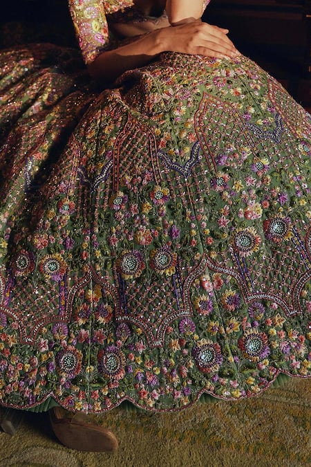 Buy Anushree Reddy Green Organza Embroidery Floral Sweetheart Neck Zinnia Lehenga With Blouse Online at Aza Fashions Buy_Anushree Reddy_Green Organza Embroidery Floral Sweetheart Neck Zinnia Lehenga With Blouse _Online_at_Aza_Fashions