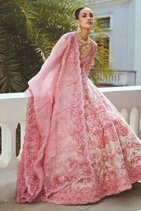 Anushree Reddy Cherry Blossom Embroidered Bridal Lehenga Set 