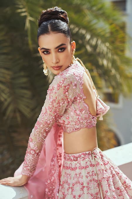 Anushree Reddy Cherry Blossom Embroidered Bridal Lehenga Set 