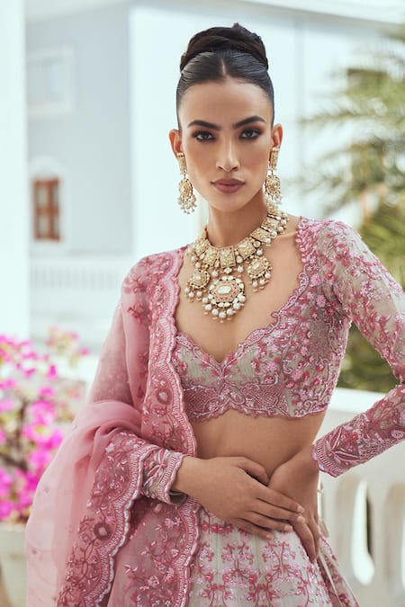 Anushree Reddy Ivory Organza Embroidery Flower Paan Neck Cherry Blossom Bridal Lehenga Set Online at Aza Fashions Anushree Reddy_Ivory Organza Embroidery Flower Paan Neck Cherry Blossom Bridal Lehenga Set _Online_at_Aza_Fashions