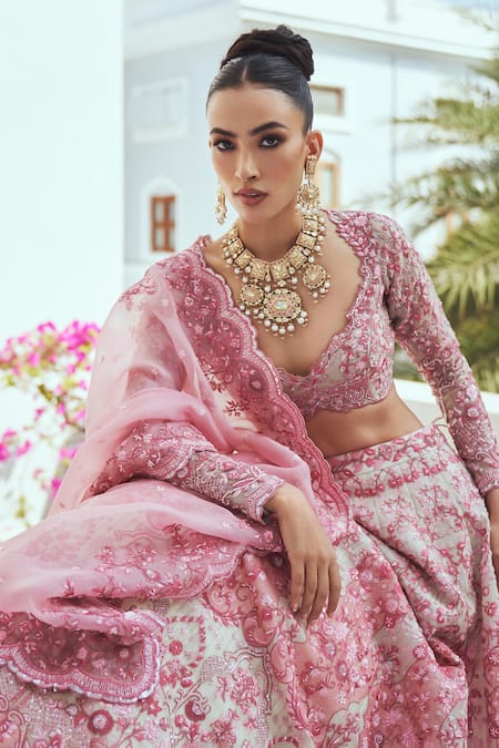 Buy Anushree Reddy Ivory Organza Embroidery Flower Paan Neck Cherry Blossom Bridal Lehenga Set Online at Aza Fashions Buy_Anushree Reddy_Ivory Organza Embroidery Flower Paan Neck Cherry Blossom Bridal Lehenga Set _Online_at_Aza_Fashions