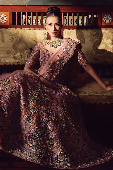 Anushree Reddy Orchid Floral Embroidered Bridal Lehenga Set 