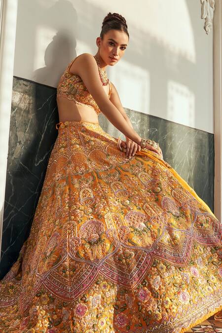 Buy Anushree Reddy Yellow Organza Embroidery Flower Sweetheart Daisy Sunset Bridal Lehenga Set Online at Aza Fashions Buy_Anushree Reddy_Yellow Organza Embroidery Flower Sweetheart Daisy Sunset Bridal Lehenga Set _Online_at_Aza_Fashions