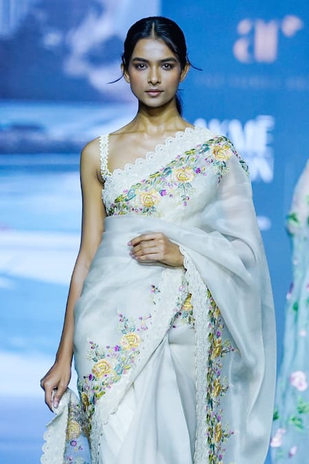 Anushree Reddy_Ivory Organza Embroidery Baanki Dori Border Saree With Unstitched Blouse Piece _Online_at_Aza_Fashions