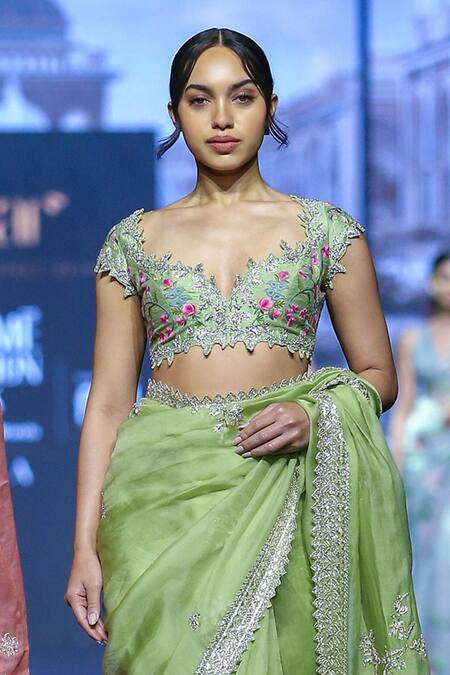 Buy Anushree Reddy Green Junoon Zardozi Border Embroidered Saree With Unstitched Blouse Piece Online at Aza Fashions Buy_Anushree Reddy_Green Junoon Zardozi Border Embroidered Saree With Unstitched Blouse Piece _Online_at_Aza_Fashions