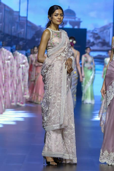 Anushree Reddy Pink Organza Embroidery Pearl Roohaniyat Saree With Unstitched Blouse Piece 