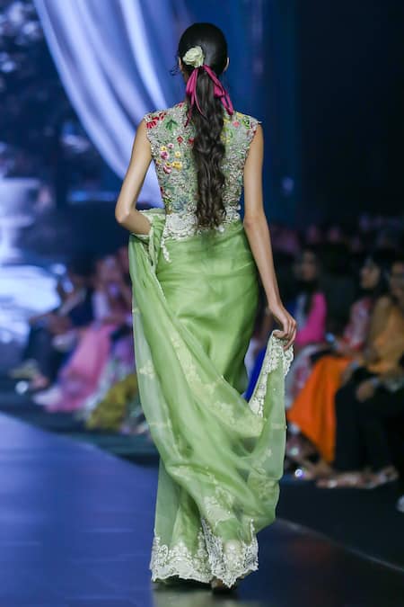 Anushree Reddy Lihaaz Pearl Embroidered Saree With Unstitched Blouse Piece 