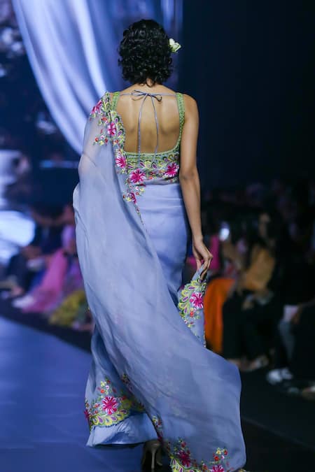 Anushree Reddy Naadim Thread Border Embroidered Saree With Unstitched Blouse Piece 