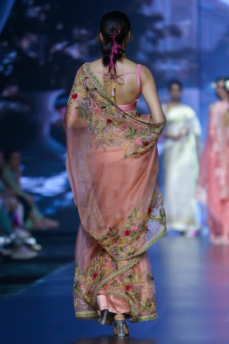 Anushree Reddy Samara Border Embroidered Saree With Unstitched Blouse Piece 