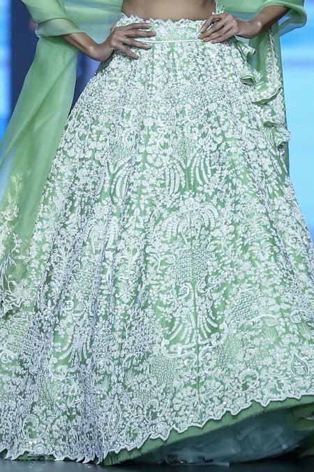 Buy Anushree Reddy Green Organza Embroidery Pearl Cutwork Malka Bridal Lehenga Set Online at Aza Fashions Buy_Anushree Reddy_Green Organza Embroidery Pearl Cutwork Malka Bridal Lehenga Set _Online_at_Aza_Fashions