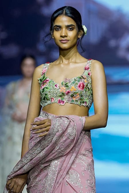 Anushree Reddy Daavari Sequin Work Saree With Unstitched Blouse Piece 