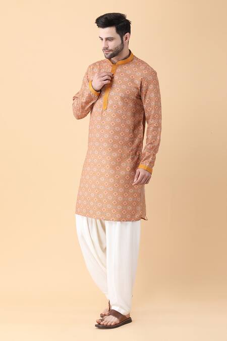 Manish Nagdeo_Yellow Silk, Cotton, Rayon Embroidery Mandala Print Kurta And Salwar Set _Online_at_Aza_Fashions