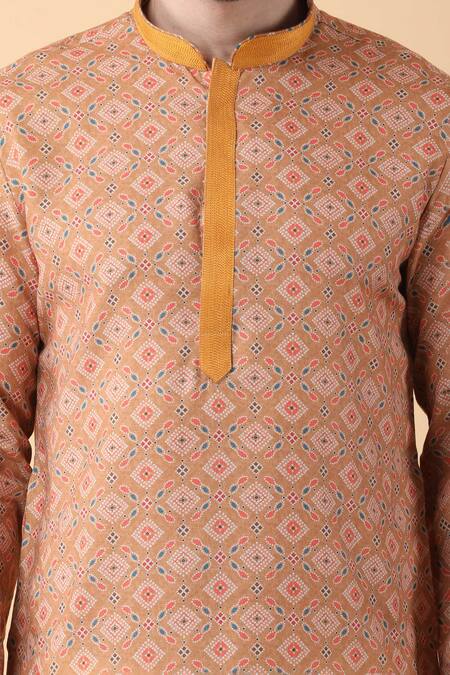 Manish Nagdeo_Yellow Silk, Cotton, Rayon Embroidery Mandala Print Kurta And Salwar Set _at_Aza_Fashions