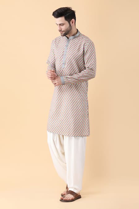 Buy_Manish Nagdeo_Multi Color Silk, Cotton, Rayon Petal Swirl Print Kurta And Salwar Set _Online_at_Aza_Fashions