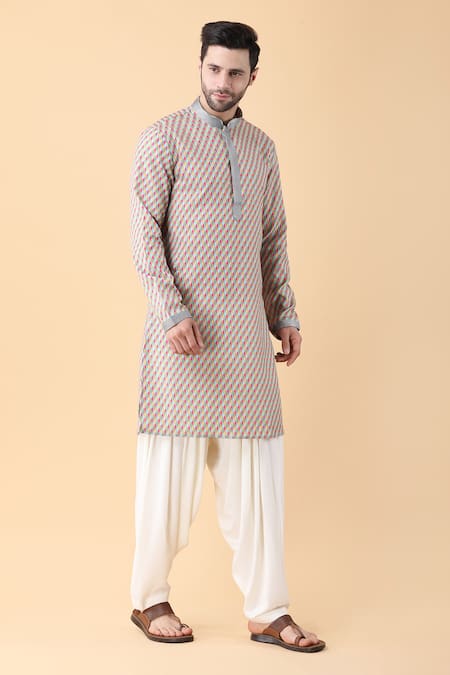 Shop_Manish Nagdeo_Multi Color Silk, Cotton, Rayon Petal Swirl Print Kurta And Salwar Set _Online_at_Aza_Fashions