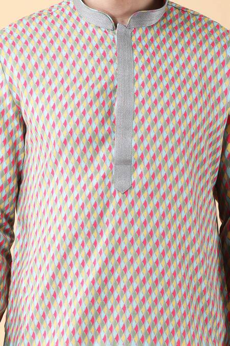 Manish Nagdeo_Multi Color Silk, Cotton, Rayon Petal Swirl Print Kurta And Salwar Set _at_Aza_Fashions