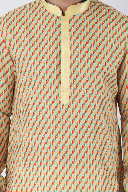 Shop_Manish Nagdeo_Multi Color Silk, Cotton, Rayon Petal Swirl Pattern Kurta And Salwar Set _Online_at_Aza_Fashions