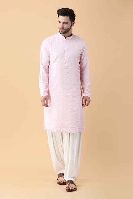 Manish Nagdeo_Pink Silk, Cotton, Rayon Embroidery Dori Kurta And Salwar Set _Online_at_Aza_Fashions