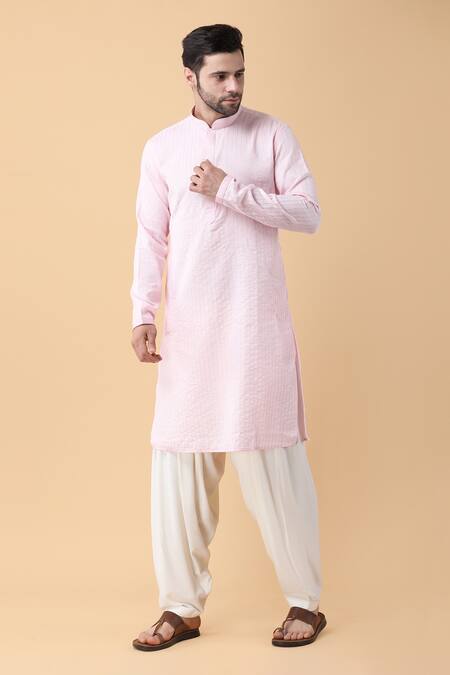 Buy_Manish Nagdeo_Pink Silk, Cotton, Rayon Embroidery Dori Kurta And Salwar Set _Online_at_Aza_Fashions