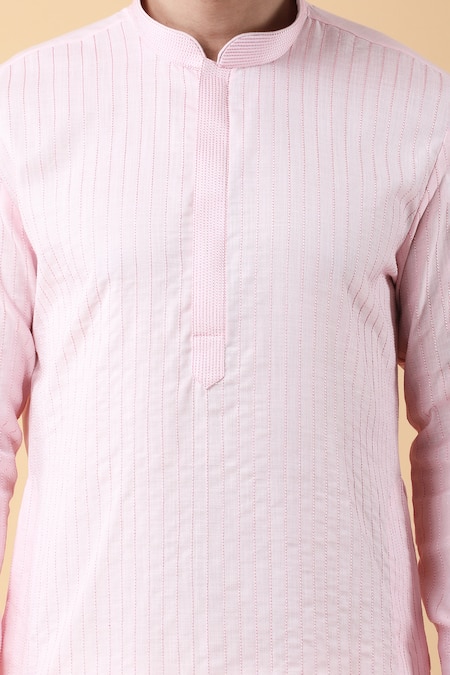 Manish Nagdeo_Pink Silk, Cotton, Rayon Embroidery Dori Kurta And Salwar Set _at_Aza_Fashions