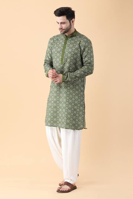 Shop Manish Nagdeo Green Silk, Cotton, Rayon Mandala Pattern Kurta And Salwar Set Online at Aza Fashions Shop_Manish Nagdeo_Green Silk, Cotton, Rayon Mandala Pattern Kurta And Salwar Set _Online_at_Aza_Fashions