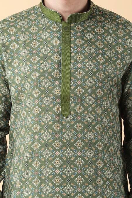 Manish Nagdeo Green Silk, Cotton, Rayon Mandala Pattern Kurta And Salwar Set at Aza Fashions Manish Nagdeo_Green Silk, Cotton, Rayon Mandala Pattern Kurta And Salwar Set _at_Aza_Fashions