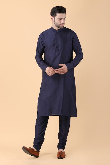 Buy_Manish Nagdeo_Blue Silk, Cotton Sequins Hand Embroidered Kurta And Bundi Jacket Set _Online_at_Aza_Fashions