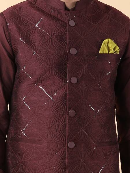 Buy Manish Nagdeo Wine Silk, Cotton Sequins Embroidered Bundi Jacket And Kurta Set Online at Aza Fashions Buy_Manish Nagdeo_Wine Silk, Cotton Sequins Embroidered Bundi Jacket And Kurta Set _Online_at_Aza_Fashions