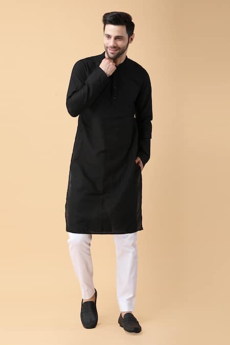 Manish Nagdeo_Black Silk, Cotton Satin Embroidery, Diamonds Dori Bundi Jacket And Kurta Set _Online_at_Aza_Fashions