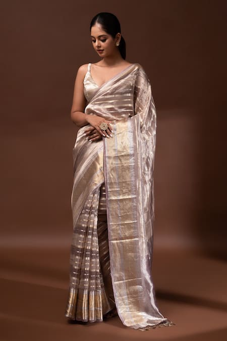 Sacred Weaves Handwoven Banarasi Saree With Unstitched Blouse Piece 