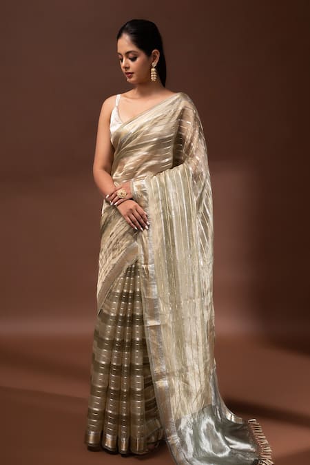 Sacred Weaves Zari Handwoven Saree With Unstitched Blouse Piece 