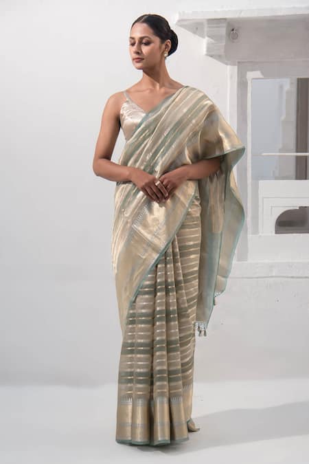 Sacred Weaves Tissue Silk Handwoven Saree With Unstitched Blouse Piece 