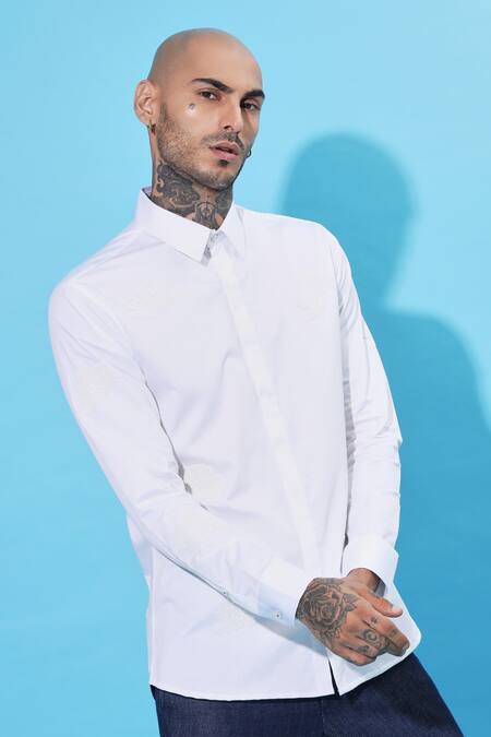 Buy Sahil Aneja White Cotton Embroidery Placement Artwork Detail Shirt Online at Aza Fashions Buy_Sahil Aneja_White Cotton Embroidery Placement Artwork Detail Shirt_Online_at_Aza_Fashions
