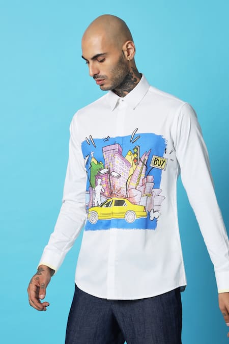 Sahil Aneja_White Cotton Town Print Shirt_Online_at_Aza_Fashions