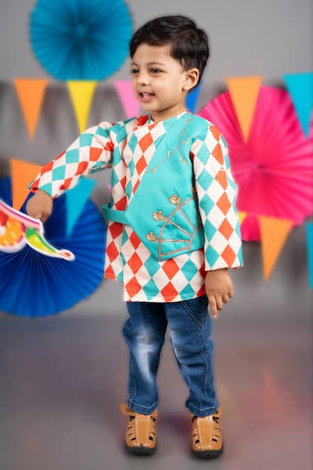 Little Brats Checkered Print Kurta 