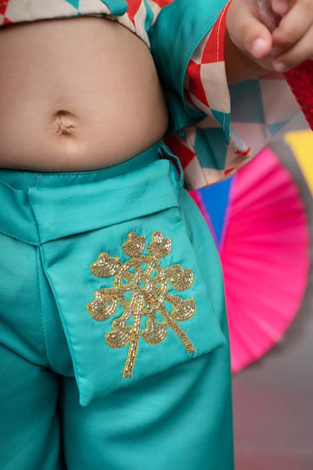 Little Brats Beige Linen, Satin Embroidery Checkered Print Top Palazzo Set at Aza Fashions Little Brats_Beige Linen, Satin Embroidery Checkered Print Top Palazzo Set _at_Aza_Fashions