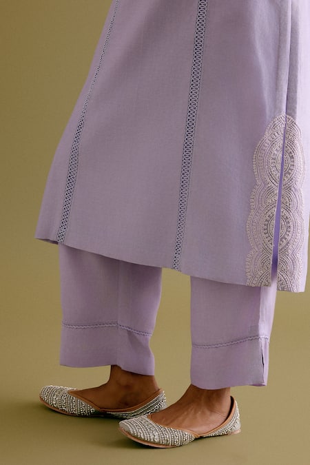 Shop_Devnaagri_Purple , Chanderi, Organza Embroidery, Lace Dori Kurta Palazzo Set _Online_at_Aza_Fashions