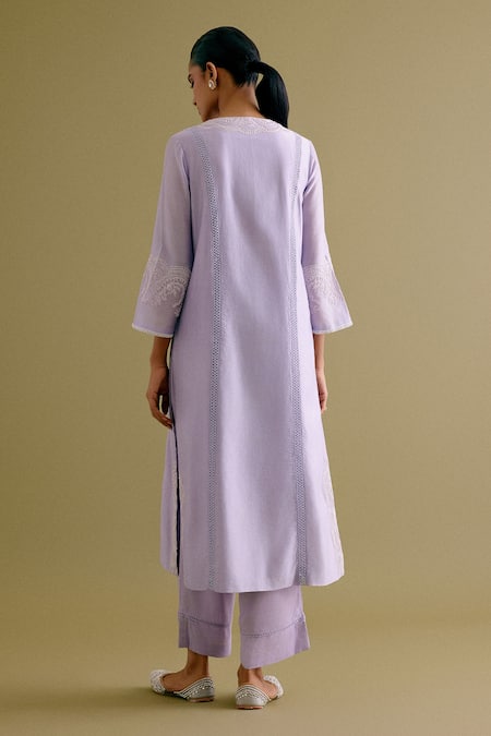 Devnaagri Silk Chanderi Dori Embroidered Kurta Palazzo Set 