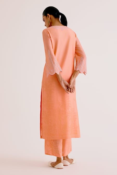 Devnaagri Silk Chanderi Thread Embroidered Kurta Palazzo Set 