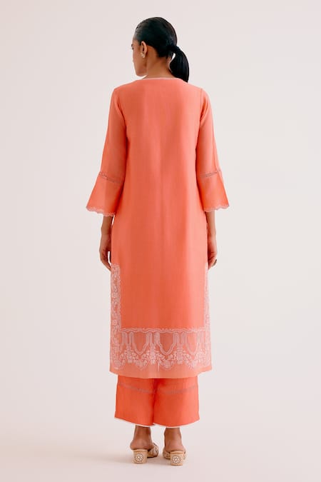 Devnaagri Silk Chanderi Floral Embroidered Kurta Palazzo Set 