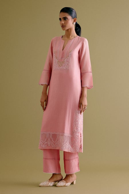 Buy Devnaagri Pink , Chanderi, Organza Embroidery, Straight Kurta And Palazzo Set Online at Aza Fashions Buy_Devnaagri_Pink , Chanderi, Organza Embroidery, Straight Kurta And Palazzo Set _Online_at_Aza_Fashions