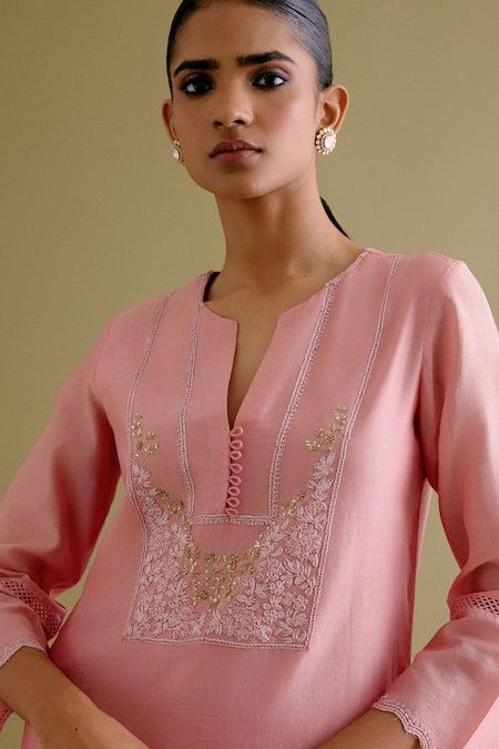 Devnaagri Pink , Chanderi, Organza Embroidery, Straight Kurta And Palazzo Set at Aza Fashions Devnaagri_Pink , Chanderi, Organza Embroidery, Straight Kurta And Palazzo Set _at_Aza_Fashions