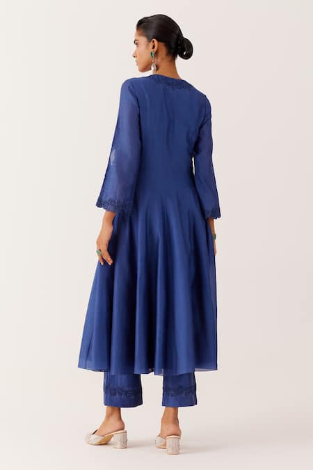 Shop Devnaagri Blue Chanderi, , Organza Embroidery Dori Anarkali Palazzo Set at Aza Fashions Shop_Devnaagri_Blue Chanderi, , Organza Embroidery Dori Anarkali Palazzo Set _at_Aza_Fashions