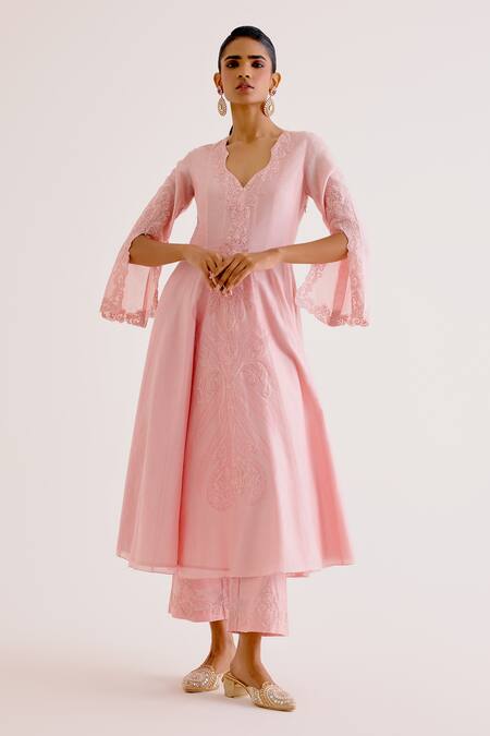 Devnaagri Pink , Chanderi, Organza Embroidery Dori And Thread Anarkali Palazzo Set Online at Aza Fashions Devnaagri_Pink , Chanderi, Organza Embroidery Dori And Thread Anarkali Palazzo Set _Online_at_Aza_Fashions