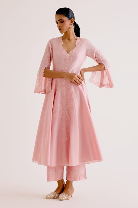 Buy Devnaagri Pink , Chanderi, Organza Embroidery Dori And Thread Anarkali Palazzo Set Online at Aza Fashions Buy_Devnaagri_Pink , Chanderi, Organza Embroidery Dori And Thread Anarkali Palazzo Set _Online_at_Aza_Fashions