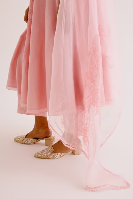 Buy Devnaagri Pink , Chanderi, Organza Embroidery Dori And Thread Anarkali Palazzo Set Buy_Devnaagri_Pink , Chanderi, Organza Embroidery Dori And Thread Anarkali Palazzo Set