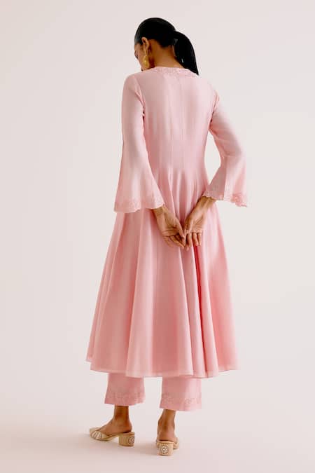 Shop Devnaagri Pink , Chanderi, Organza Embroidery Dori And Thread Anarkali Palazzo Set at Aza Fashions Shop_Devnaagri_Pink , Chanderi, Organza Embroidery Dori And Thread Anarkali Palazzo Set _at_Aza_Fashions